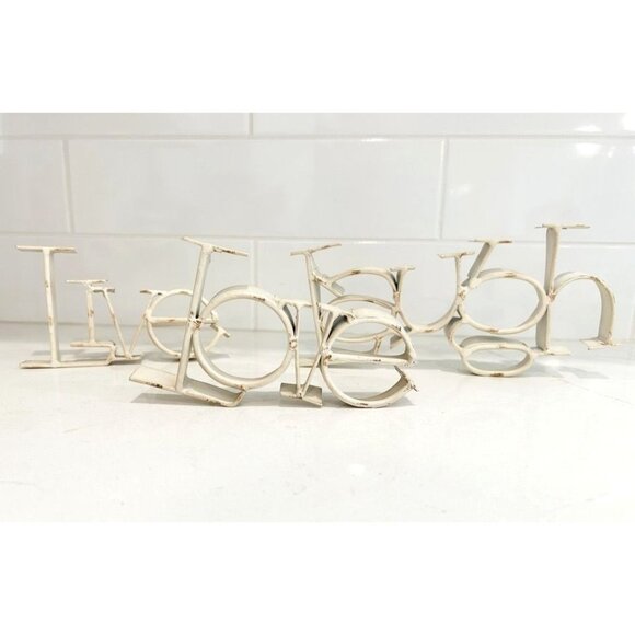 Set of 3 Metal Home Decorations "Live" "Love" "Laugh" in Cream - Picture 1 of 4